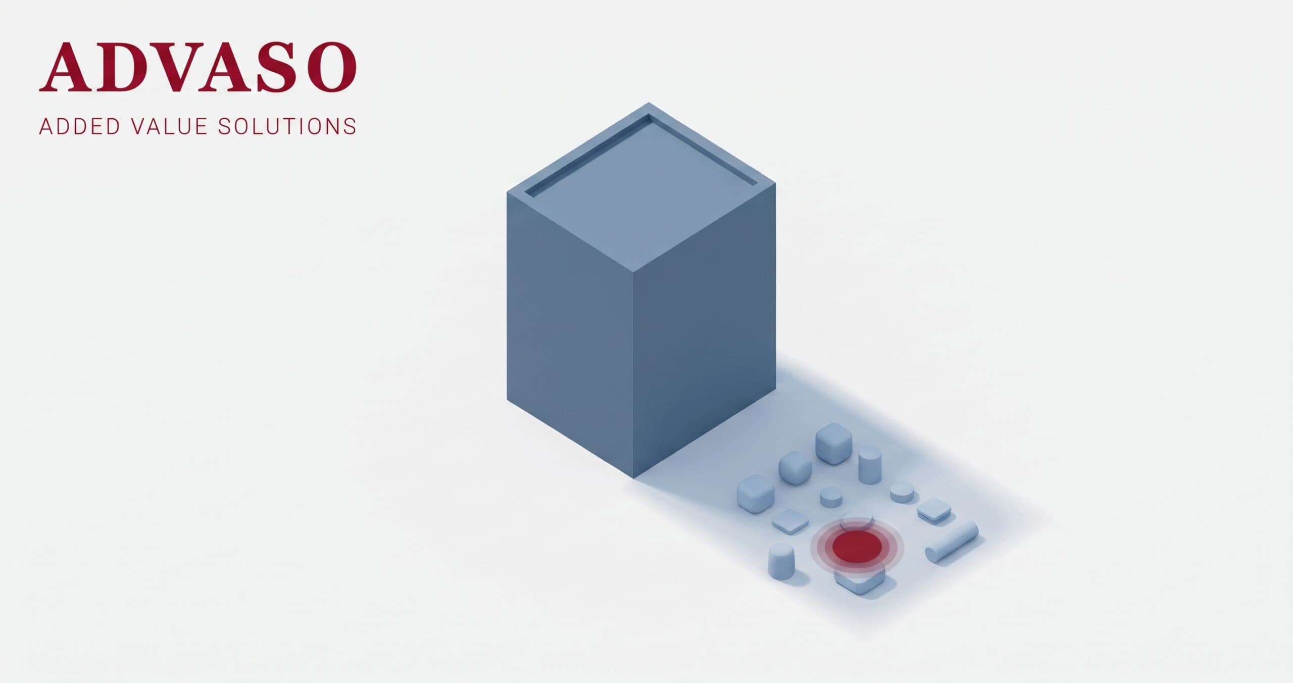 Isometrische Illustration: Im Schatten eines blauen Gebäudeblocks stehen kleine Objekte, eines davon rot markiert, als Sinnbild für Schatten-KI